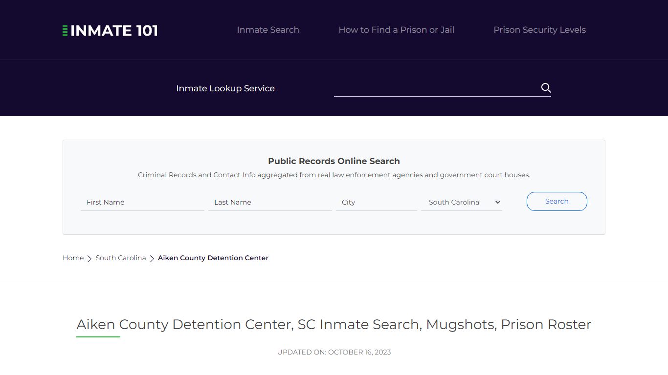 Aiken County Detention Center, SC Inmate Search, Mugshots, Prison ...